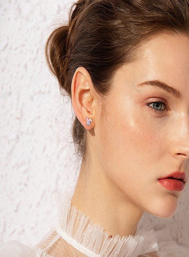 Izpack أقراط Izpack Butterfly 361L المصنوعة من الفولاذ الجراحي المقاوم للصدأ، مناسبة للنساء والرجال، مرصعة بالزركونيا المكعبة الكريستالية، مناسبة لثقب غضروف الأنف، وثقب الحلزون، مجوهرات أنيقة للجسم، مقاس 16G (زركونيا مكعبة وردية). - Image 2